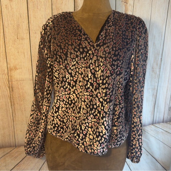 White House/Black Market Tops - White House Black Market Women's Chiffon & Velvet Leopard  Print Blouse Sz Large